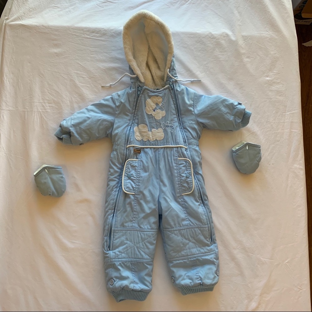 Rare Rothschild Vintage Snowsuit, hand covers, baby blue retro airplane puffer - Picture 12 of 16
